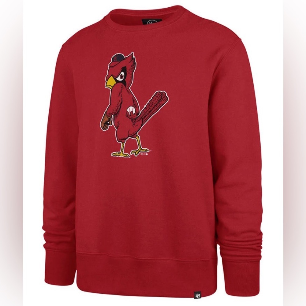 ‘47 St. Louis Cardinals Mens Red Imprint Headline Long Sleeve Crew Sweatshirt